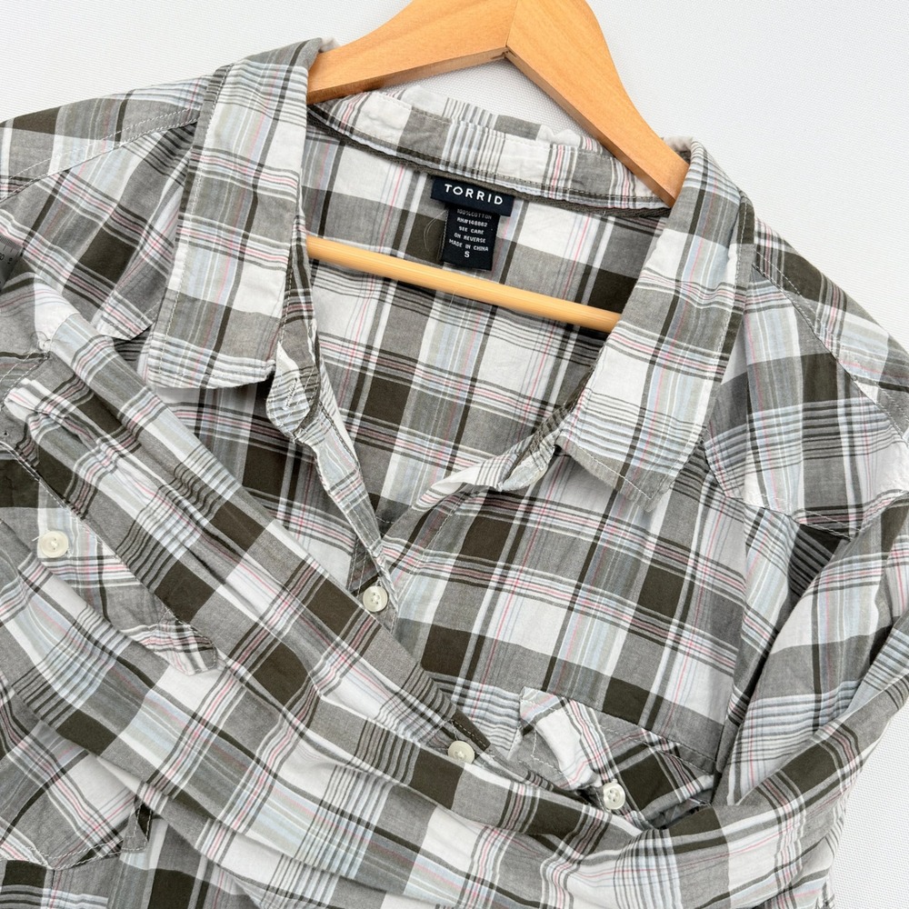 Torrid Plaid Button Down Women 5 5X Olive Green Western Cottagecore Gorpcore
